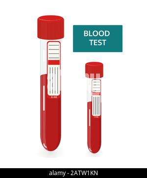 Concetto di analisi del sangue. Campione di sangue nelle provette. Illustrazione vettoriale. Illustrazione Vettoriale