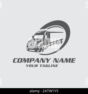 Simboli aziendali emblemi di società di trasporti o logistica con illustrazioni di vari veicoli. Illustrazione Vettoriale