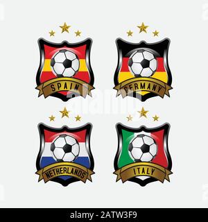 Vector Soccer Emblems Di Spagna, Germania, Paesi Bassi E Italia Illustrazione Vettoriale