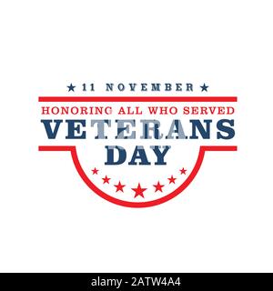 Vector banner design template per Veterans Day con realistico american flag e testo: Grazie Veterans. Illustrazione Vettoriale