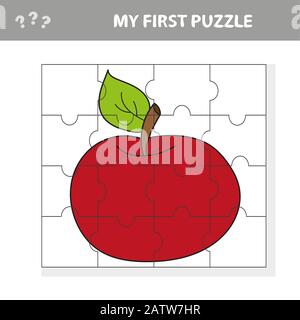 Puzzle game per bambini. Foglio di lavoro per lo sviluppo dell'istruzione. Imparare il gioco per i bambini - mela. Il mio primo puzzle Illustrazione Vettoriale