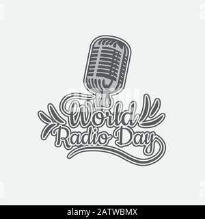 Calendario per ogni giorno il 13 febbraio. Biglietto di auguri. Holiday - World Radio Day. Icona di stile lineare Illustrazione Vettoriale