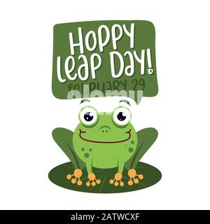 Hoppy LEAP day - LEAP year 29 febbraio calendario page con cute rana. Sfondo Leap giorno bisestile anno 29 febbraio calendario e froggy illustrazione vettore Illustrazione Vettoriale