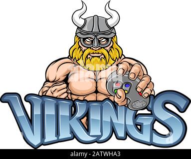 Viking Gamer Gladiator guerriero mascotte del Controller Illustrazione Vettoriale