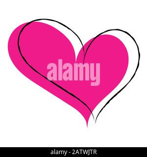 Illustrazione Vettoriale. Cuore singolo disegnato a mano rosa con ictus nero. Simboli d'amore disegnati a mano. Carino cuore di colore barbie. Può essere utilizzato per il web design Illustrazione Vettoriale