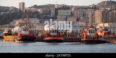 Genova, ITALIA, 23 GENNAIO 2020 - Rimorchiatore ormeggiato nel porto di Genova Foto Stock