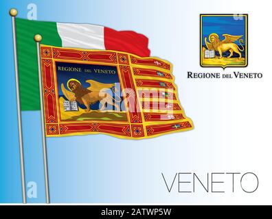 Veneto bandiera ufficiale regionale e stemma, Italia, illustrazione vettoriale Illustrazione Vettoriale