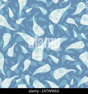 foglie blu fluttuanti su acque calme senza cuciture vettore modello Illustrazione Vettoriale