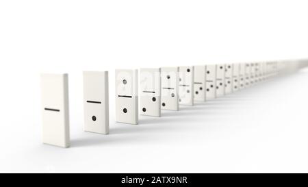 domino chip su sfondo bianco. chip bianchi con punti neri. figura 3d Foto Stock