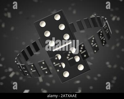 domino chip su sfondo scuro. chip neri con punti bianchi. figura 3d Foto Stock