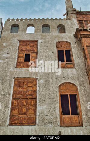 Antica architettura islamica della città di Balad a Jeddah, Araiba Saudita Foto Stock