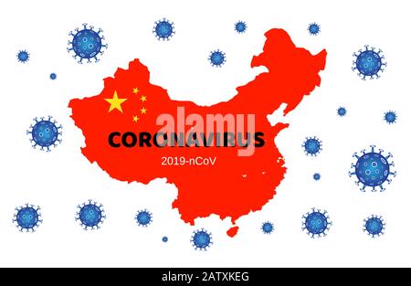 Mers-Cov (coronavirus della sindrome respiratoria del Medio Oriente), Nuovo coronavirus (2019-nCoV). Mappa rossa dell'illustrazione China.Vector Illustrazione Vettoriale
