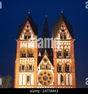 Cattedrale di Limburgo, Cattedrale di San Giorgio, ripresa notturna, Limburgo d.. Lahn, Hesse, Germania Foto Stock