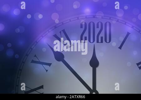 Felice anno nuovo 2020 celebrare banner con orologio Illustrazione Vettoriale