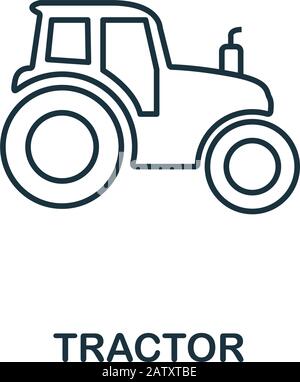 Icona del trattore. Elemento di stile a linea sottile dalla raccolta di icone farm. Icona del trattore per computer e dispositivi mobili Illustrazione Vettoriale