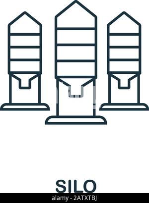 Icona silo. Elemento di stile a linea sottile dalla raccolta di icone farm. Icona Silo Outline per computer e dispositivi mobili Illustrazione Vettoriale