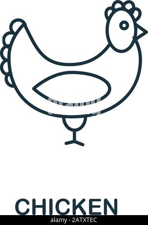 Icona pollo. Elemento di stile a linea sottile dalla raccolta di icone farm. Icona Pollo contorno per computer e cellulare Illustrazione Vettoriale