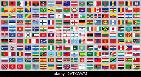 Tutte le bandiere nazionali ufficiali dei paesi del mondo. Illustrazione Vettoriale