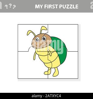 Fumetto Illustrazione di formazione Jigsaw Puzzle gioco per bambini prescolare con personaggio Beetle divertente - il mio primo puzzle Illustrazione Vettoriale