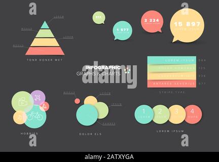 Set di grafici e grafici di dati statistici vettoriali Illustrazione Vettoriale
