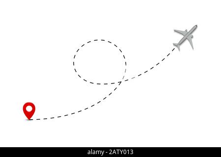Percorso aereo linee tratteggiate. Traccia piano immagine vettoriale Illustrazione Vettoriale