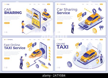 Ripartizione Isometrica Dell'Automobile E Taxi In Linea Illustrazione Vettoriale