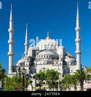 Vista della Moschea Blu (Sultanahmet Camii) ad Istanbul in Turchia Foto Stock