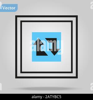 Freccia ricarica, ruotare, aggiornare, ripetere il segno sul quadrato arrotondato icona lucida pulsante internet web e colore riflessione su sfondo grigio. Vettore Illustrazione Vettoriale