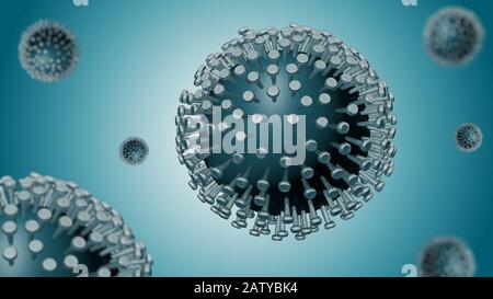 Coronavirus virus 3d CGI rendering sfondo blu Foto Stock