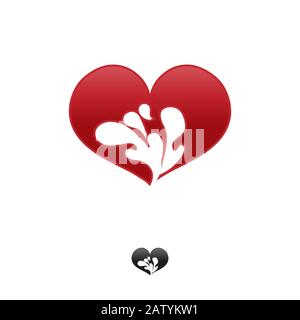 Immagine colorata in stile moderno minimalista Heart Vector. Esplosione del concetto di splash logo Love Icon con gocce. Simbolo del logo del vettore San Valentino Illustrazione Vettoriale