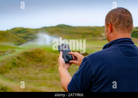 Sistema di irrigazione digitale controllato in uso campo da golf Foto Stock