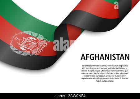 Sventolando in nastro o banner con bandiera dell'Afghanistan. Modello per il giorno di indipendenza il design di poster Illustrazione Vettoriale