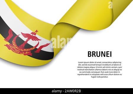 Sventolando in nastro o banner con bandiera del Brunei. Modello per il giorno di indipendenza il design di poster Illustrazione Vettoriale