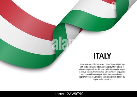 Sventolando in nastro o banner con bandiera d'Italia. Modello per il giorno di indipendenza il design di poster Illustrazione Vettoriale