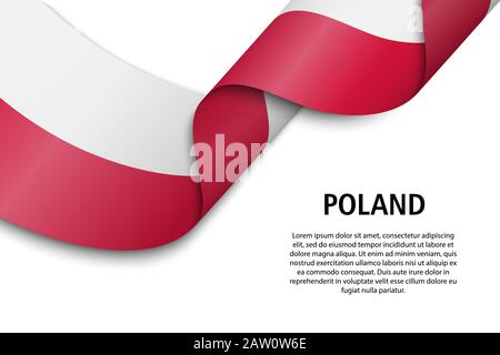 Sventolando in nastro o banner con bandiera della Polonia. Modello per il giorno di indipendenza il design di poster Illustrazione Vettoriale