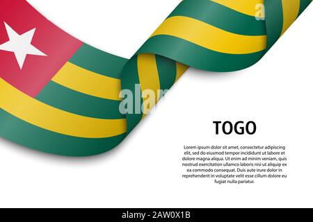 Sventolando in nastro o banner con bandiera del Togo. Modello per il giorno di indipendenza il design di poster Illustrazione Vettoriale