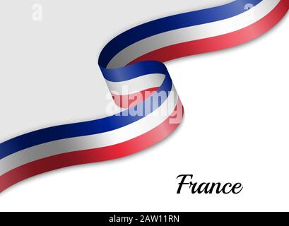 Bandiera ondeggiante del nastro della Francia. Modello per banner del giorno di indipendenza Illustrazione Vettoriale