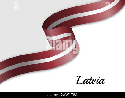 Bandiera del nastro ondeggiante della Lettonia. Modello per banner del giorno di indipendenza Illustrazione Vettoriale