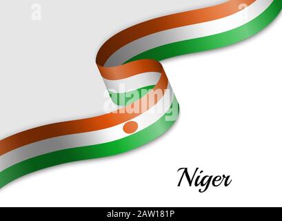 Bandiera ondeggiante del nastro del Niger. Modello per banner del giorno di indipendenza Illustrazione Vettoriale