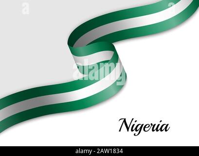 Bandiera ondeggiante del nastro della Nigeria. Modello per banner del giorno di indipendenza Illustrazione Vettoriale