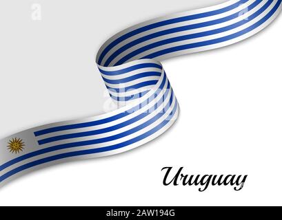 Bandiera ondeggiante del nastro dell'Uruguay. Modello per banner del giorno di indipendenza Illustrazione Vettoriale