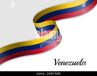 Bandiera ondeggiante del nastro del Venezuela. Modello per banner del giorno di indipendenza Illustrazione Vettoriale