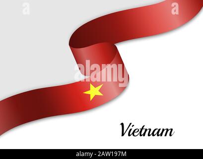 Bandiera ondeggiante del nastro del Vietnam. Modello per banner del giorno di indipendenza Illustrazione Vettoriale