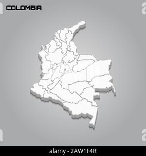 Colombia 3d mappa con confini di regioni. Illustrazione del vettore Illustrazione Vettoriale