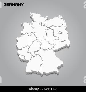 Germania 3d mappa con confini di regioni. Illustrazione del vettore Illustrazione Vettoriale