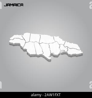 Giamaica 3d mappa con confini di regioni. Illustrazione del vettore Illustrazione Vettoriale