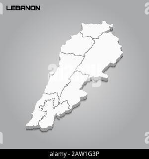 Libano 3d mappa con confini di regioni. Illustrazione del vettore Illustrazione Vettoriale