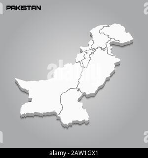 Pakistan 3d mappa con confini di regioni. Illustrazione del vettore Illustrazione Vettoriale