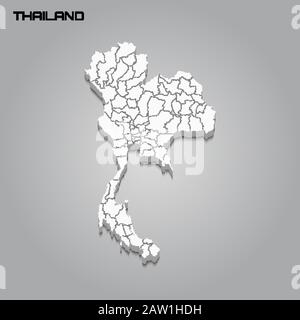 Thailandia 3d mappa con confini di regioni. Illustrazione del vettore Illustrazione Vettoriale