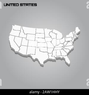 Stati Uniti 3d mappa con confini di regioni. Illustrazione del vettore Illustrazione Vettoriale